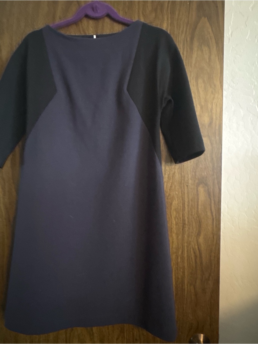 Two-Tone Navy and Black Midi Shift Dress